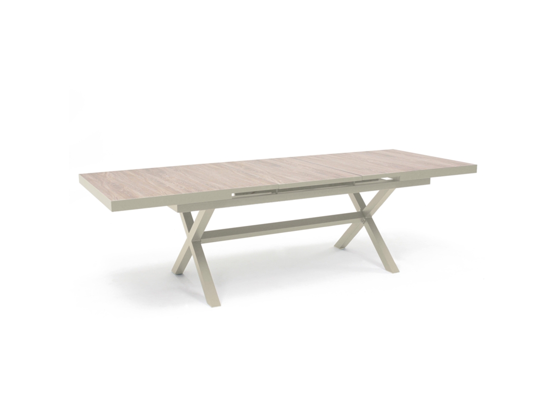 Mesa de jardín extensible de aluminio y cerámica Effet Bois para 8 a 12 personas Oviala (200/260x100 cm)