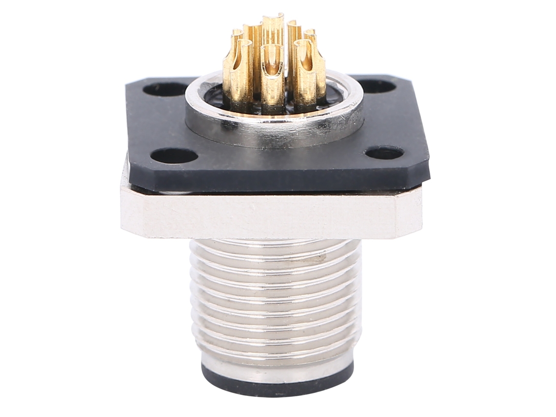 Conector M12 De 8 Pines Impermeable Con Brida Cuadrada, Toma De Aviación, Ip67 Iec 61076-2-101