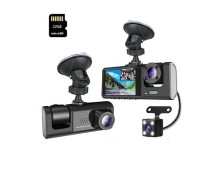 Grabador de coche EZII C309 de 2 pulgadas WIFI 1080P con cámara trasera cámara frontal y cámara de cabina + 32G TARJETA SD