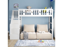 Cama Alta Infantil 90x200 - Con Escalera, Estructura De Madera Maciza, Con Barandilla De Seguridad, Decoración De Estrellas Y Luna - Blanco