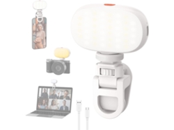 Mini luz fotográfica, luz de vídeo LED con pinza USB, recargable, regulable y con colores de luz giratorios, Chronus (blanco)