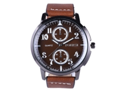Reloj De Pulsera Redondo Para Hombre En Piel Sintética Con Movimiento De Cuarzo - Café