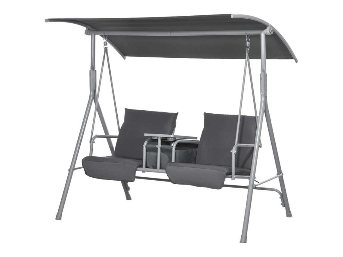 Columpio Jardín 2 Plazas Toldo Mesa Metal 180kg 175x110x165cm Negro