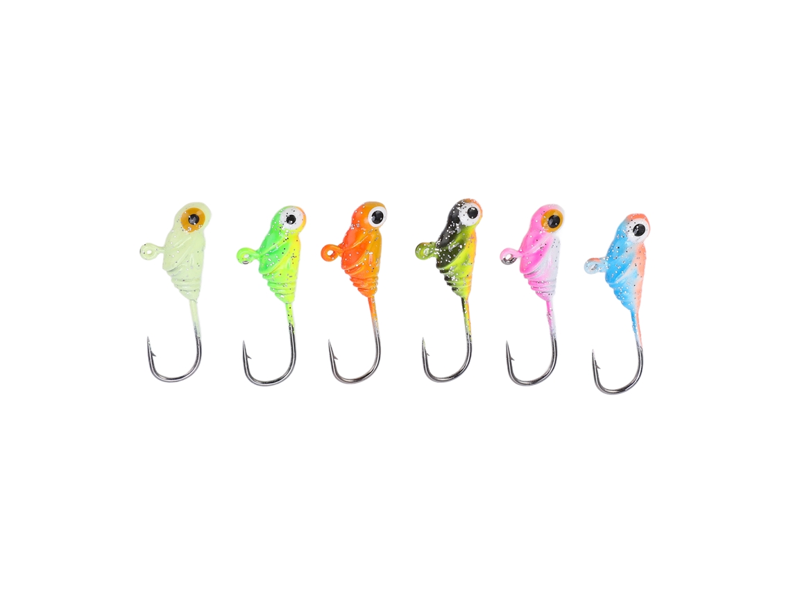 Mini señuelos para pesca en hielo, 6 piezas, acero al carbono