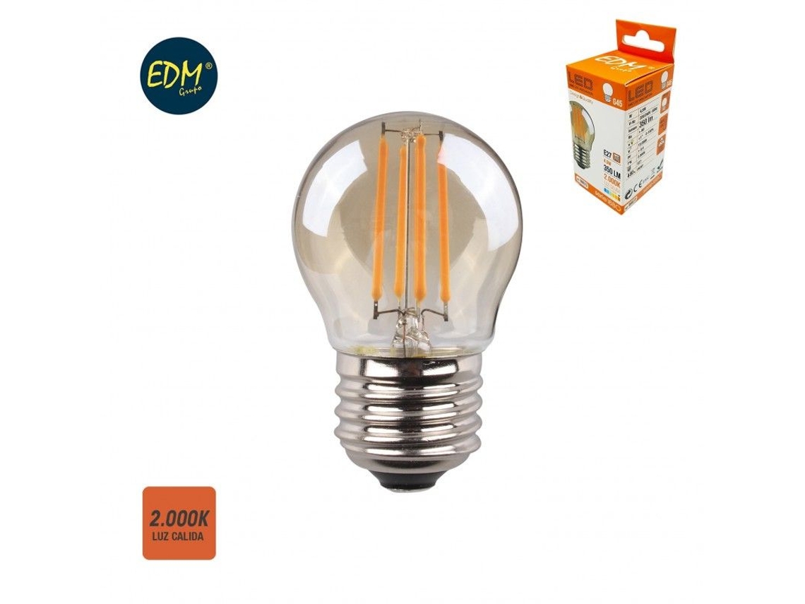 Bombilla LED Edm Vintage Filamento Esférica Vidrio E27 4,5 W 400 lm 2000 K Luz Cálida Ø 4,5 x 7,8 cm