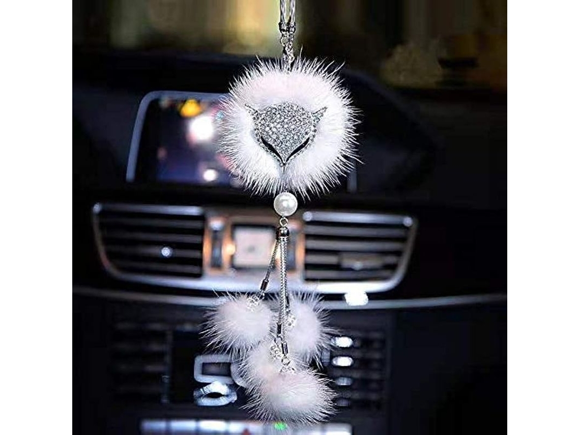2026-colgante Espejo Retrovisor Coche Estilo Zorro Piedras Brillantes Decoración Hogar Regalo