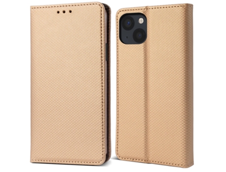 Funda Flip MOOZY para iPhone 13 Mini en dorado - Funda tipo cartera magnética inteligente con soporte y compartimentos para tarjetas.
