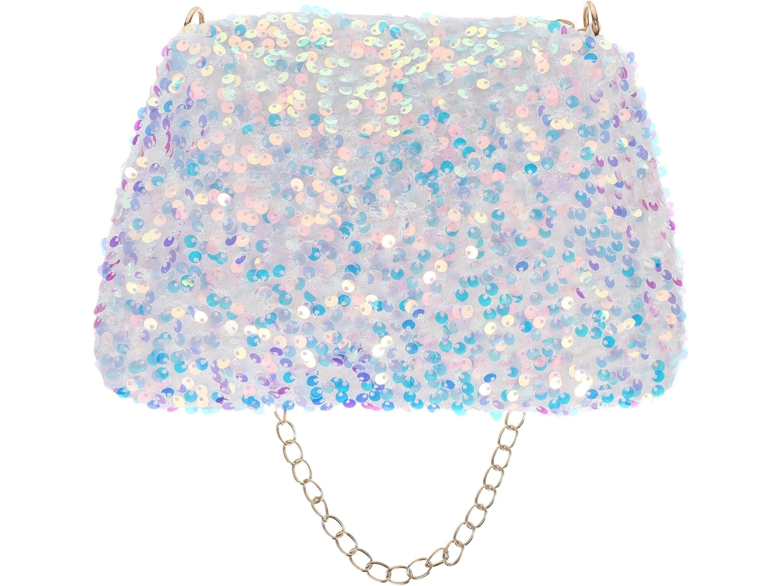 Bolso Bandolera De Lentejuelas Brillantes Para Mujer, Blanco Con Cadena Dorada, Paquete Pequeño