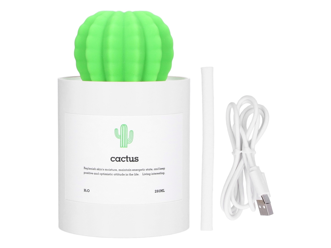 Humidificador de escritorio Cactus de 280 ml con USB silencioso y nanonebulización