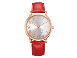 Reloj De Mujer De Aleación Con Esfera Redonda, Manecillas Azules Y Correa De Piel Sintética (rojo).