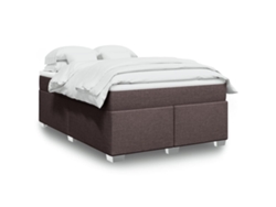 Cama Box Spring Con Colchón Tela Marrón Oscuro 160x200 Cm