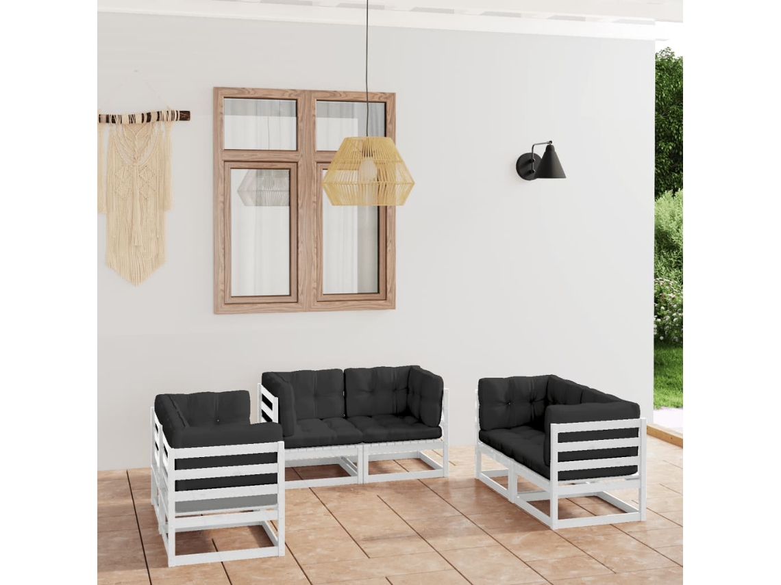 Conjunto de salón de jardín de 6 piezas con cojines de pino macizo Dkd Home Decor