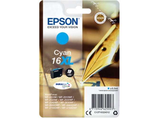 Cartucho de tinta original EPSON 16XL, Bolígrafo y crucigrama 6,5 ml , Cian, C13T16324012, T1632