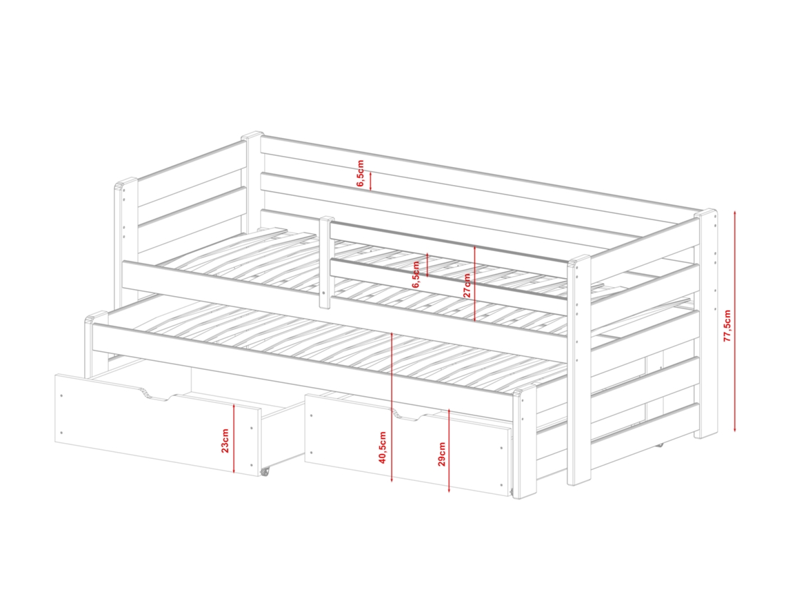 Cama Infantil FURNLUX Senso (Gris, Madera Maciza - 88X178X78 Cm / 80X170 Cm)