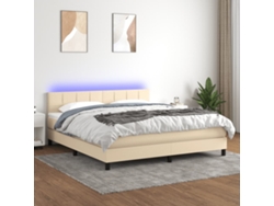 Cama Box Spring Colchón Y Luces Led Tela Crema 180x200 Cm