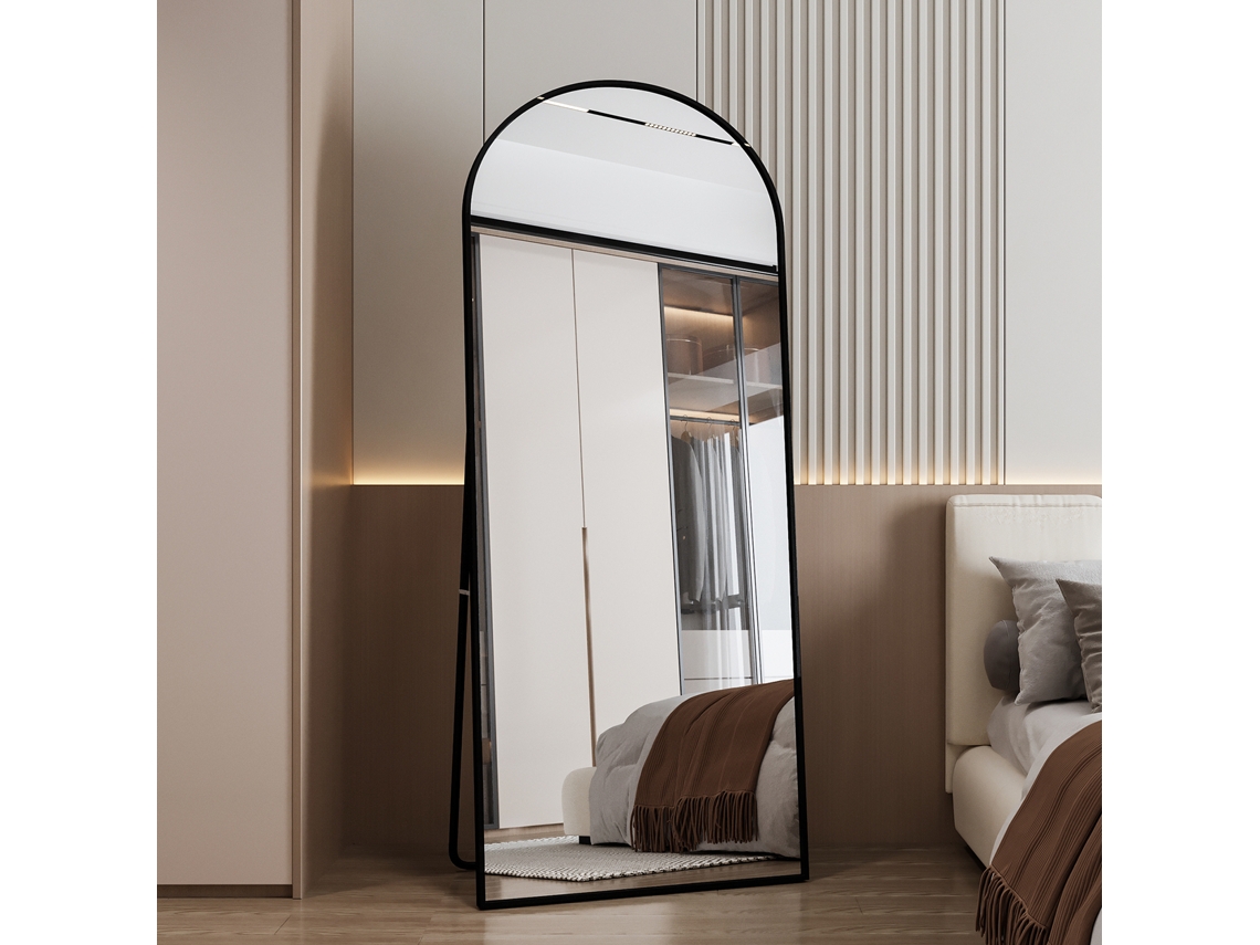 Espejo de cuerpo entero Rosahqnda de 180 x 80 cm, espejo de mesa curvo, espejo grande de cuerpo entero, espejo de pared, espejo de suelo y de mesa, negro