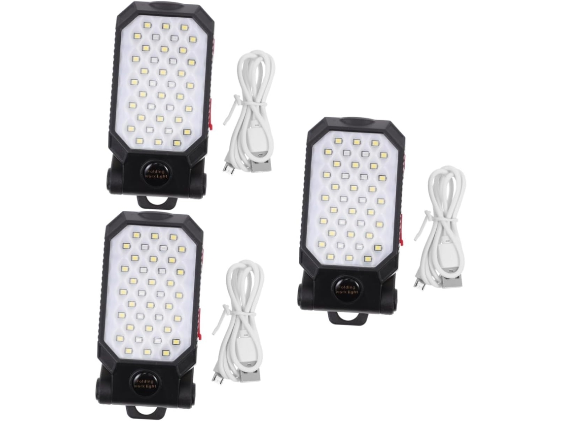 Juego De 3 Luces De Trabajo Led Recargables Con Ganchos Magnéticos, Lámpara De Inspección Portátil