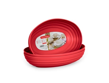 Juego de 3 Bandejas Ovaladas Clásicas Reutilizables PLASTIC FORTE (Rojo - 1L)