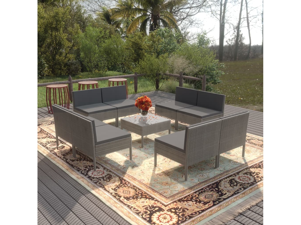 Conjunto de jardín DKD Home Decor de 9 piezas con cojines de mimbre gris
