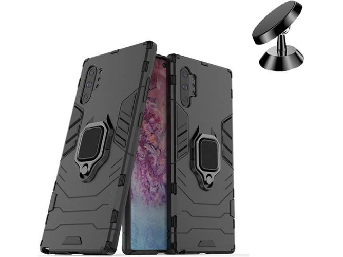 Kit Carcasa y Soporte Magnetico Auto Samsung Galaxy Note 10+ Military Defender 3x1 Negro