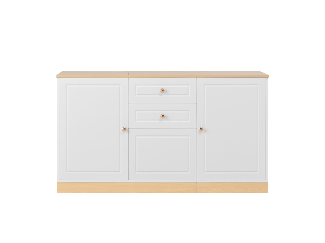 Aparador 3 Puertas 2 Cajones - Almacenamiento Multifuncional Para Salón Y Comedor - Blanco