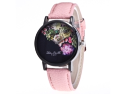 Reloj De Pulsera Informal De Moda Con Diseño De Rosas, Correa De Cuero Y Movimiento De Cuarzo.
