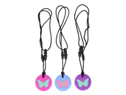 Collar de dentición de silicona suave Rebe de 3 piezas para bebé con estampado de mariposa, lindo juguete sensorial portátil para la dentición.