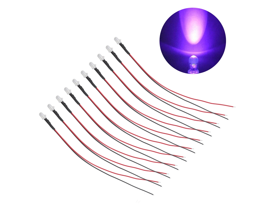 2026-10pcs Diodos Led Emisores De Luz 5mm Preconectados Electrónicos Para Decoración Luz Morada 5‑12v
