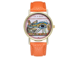 Reloj Casual Unisex Con Correa De Cuero Sintético Y Movimiento De Cuarzo Naranja.