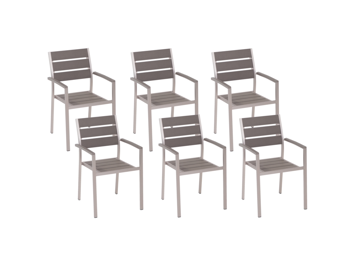Conjunto 6 Cadeiras De Jardim	 Beliani Vernio De Madeira Plástica Cinzento 54x57x88
