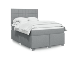 Cama Box Spring Con Colchón Tela Gris Claro 140x190 Cm