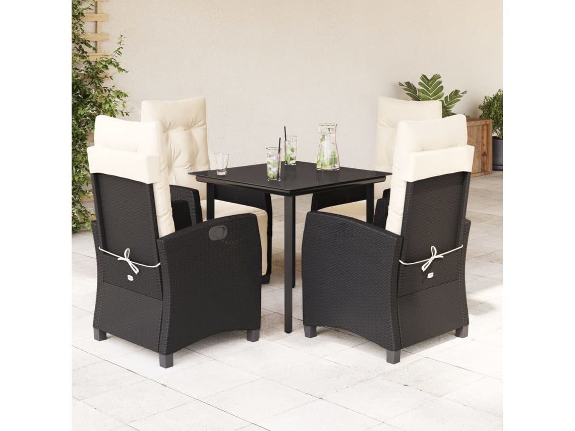 Juego de comedor de jardín de 5 piezas con cojines de mimbre negros de DKD Home Decor