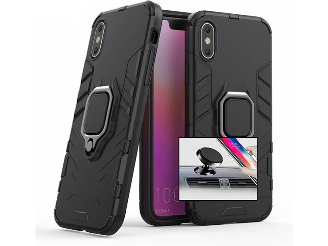 Kit Funda y Soporte Magnetico Auto iPhone X, XS Military Defender Negro