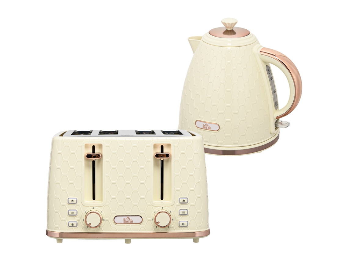 Juego de cocina 2 en 1: Tostadora y tetera, beige, 1,7 l, 4 rebanadas