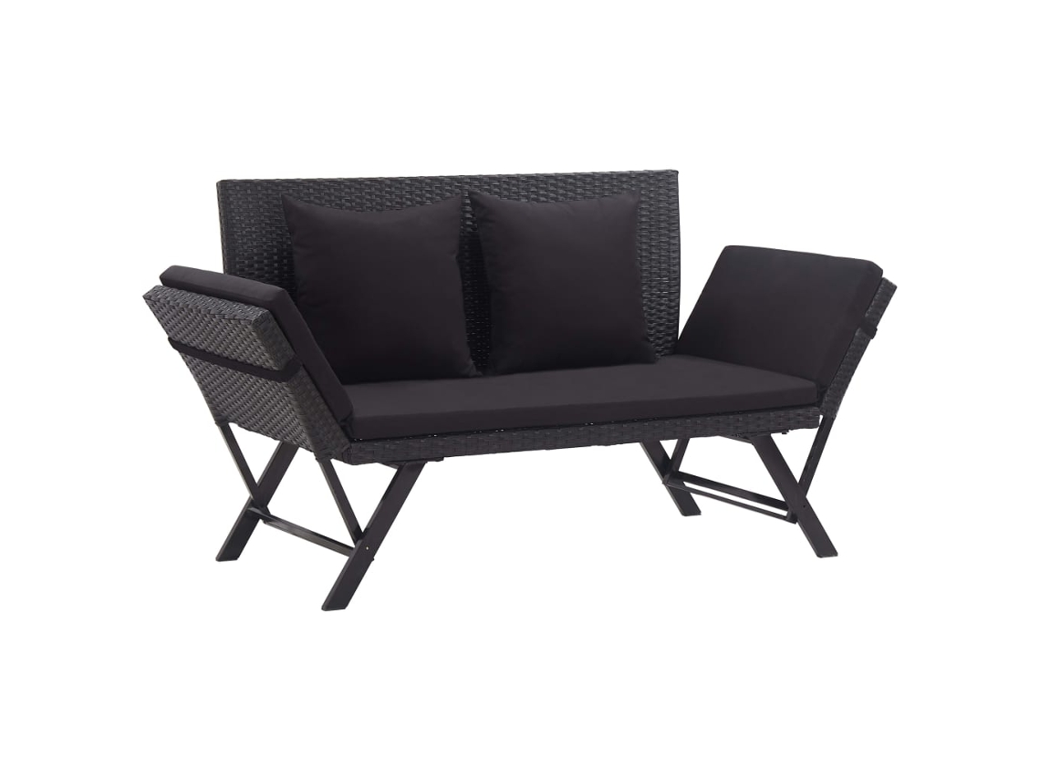 Lovely Home Banco de Jardín con Cojines 176 Cm Mimbre Pe Negro