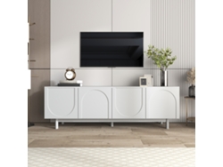Mueble Para Tv Blanco, 175 X 38 X 56 Cm, 4 Puertas Sin Tiradores, Estantes Ajustables, Estilo Lujo Moderno
