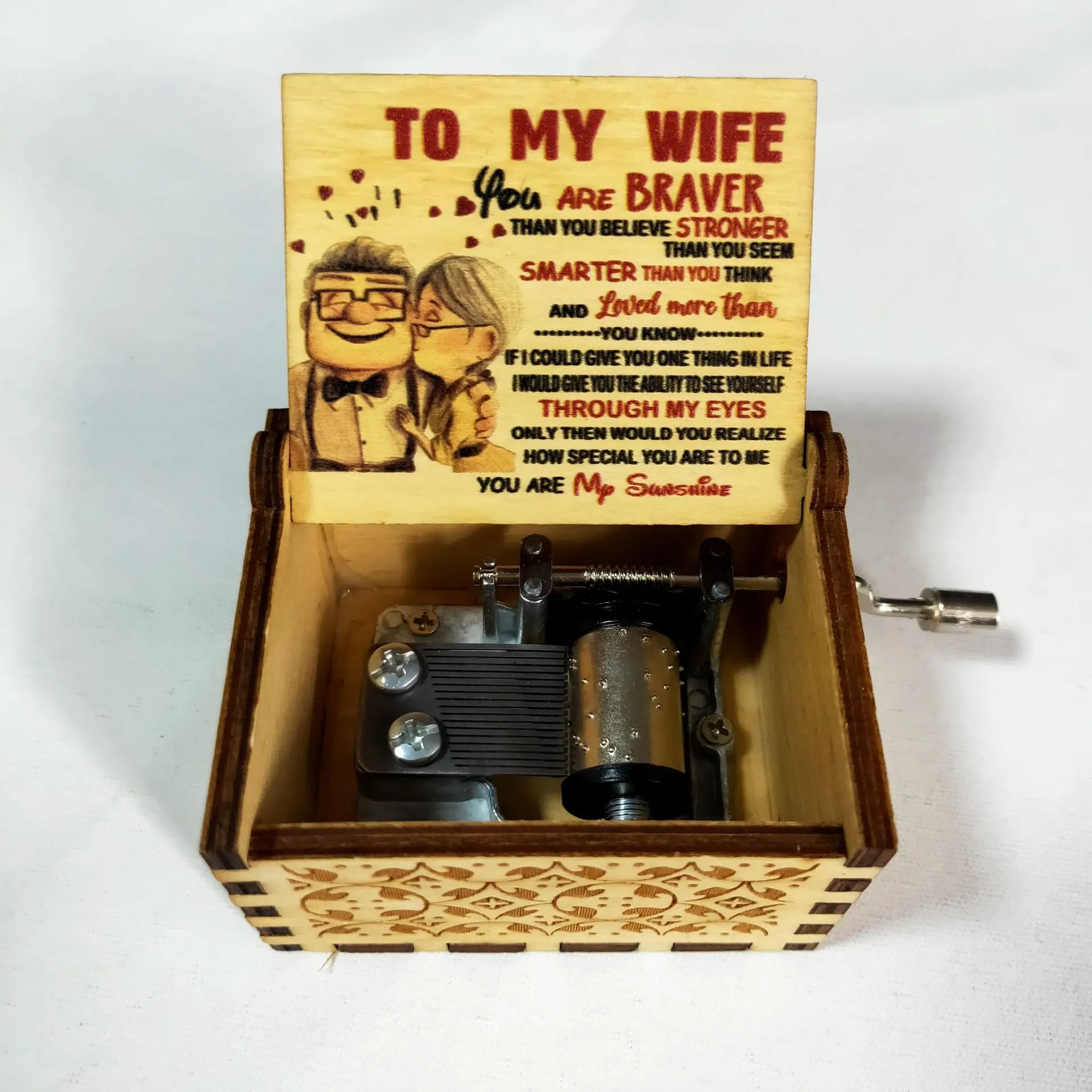 (para Mi Esposa 5) Caja De Música De Madera Con Manivela Y Mecanismo Silencioso, Un Regalo Romántico De Aniversario.