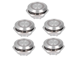 5 pulsadores momentáneos de metal con LED, 19 mm, CC 3-6 V, color blanco, reinicio automático, impermeables, ultrafinos.