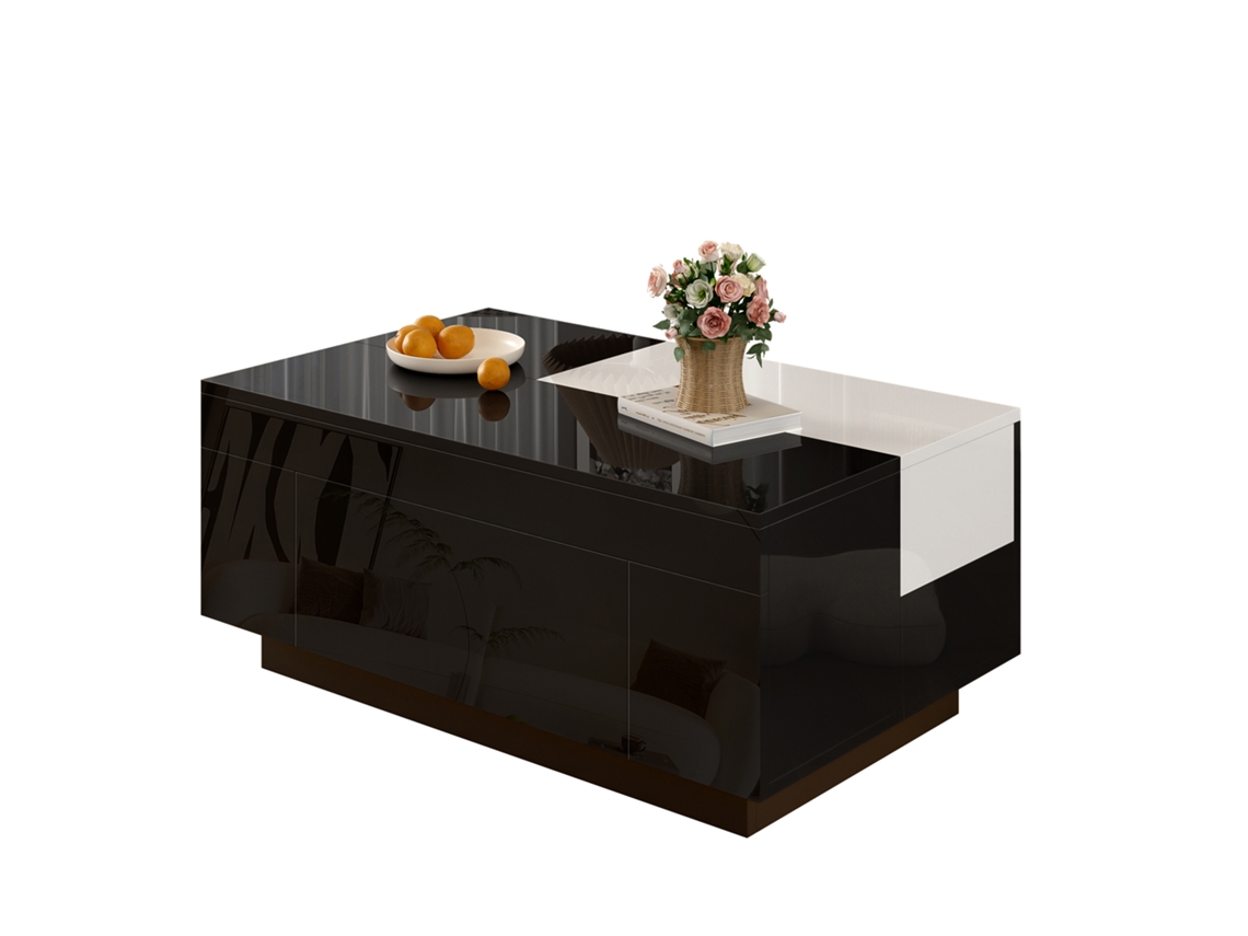 Mesa Centro Alto Brillo Led Extensible Blanco Negro Almacenamiento Oculto 16 Colores