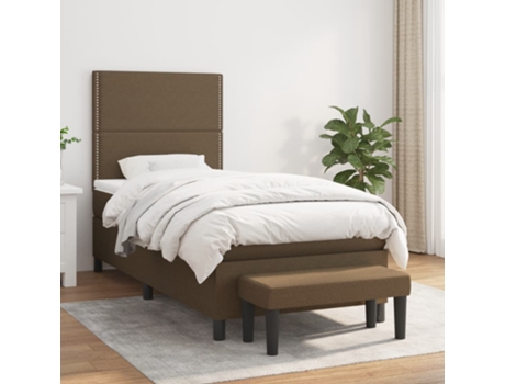Cama con somier VIDAXL (Marrón - Tela - 203 x 90 x 128 cm)