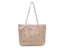 Bolso bandolera grande con correa de encaje y flor, bolso de viaje de paja, blanco