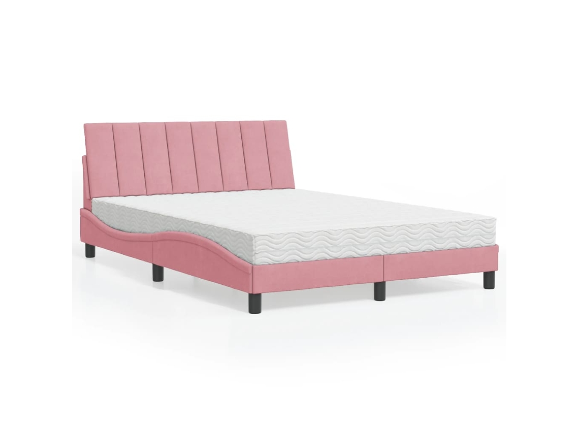 Cama Con Colchón Terciopelo Rosa 120x200 Cm