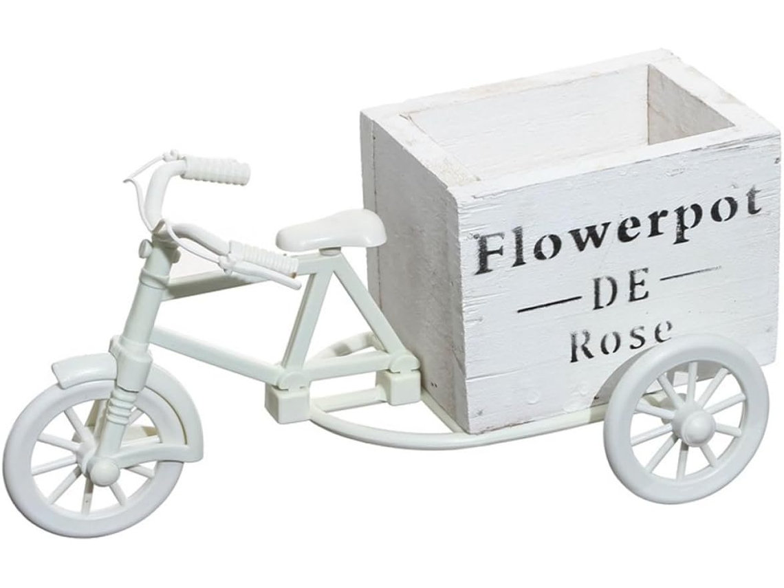 Soporte Para Flores Con Forma De Bicicleta, Fabricado En Material Sintético Blanco. Maceta Ligera Y De Fácil