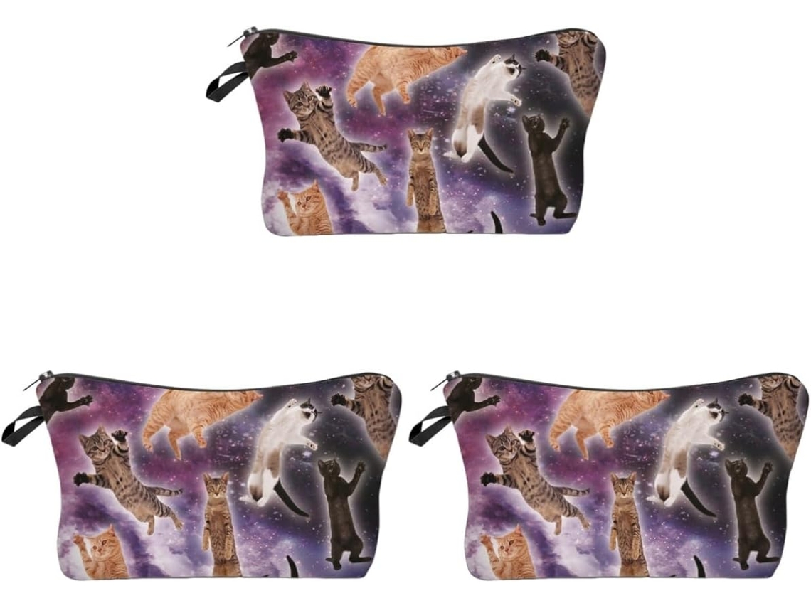 Juego De 3 Neceseres De Viaje Con Estampado De Gatos Para Mujer, Estuches De Almacenamiento Portátiles.