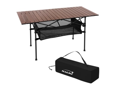 Mesa Plegable de Camping 118x55x64,5 cm Aluminio Marrón Mueble Multifuncional de Interior o Exterior HAUKI