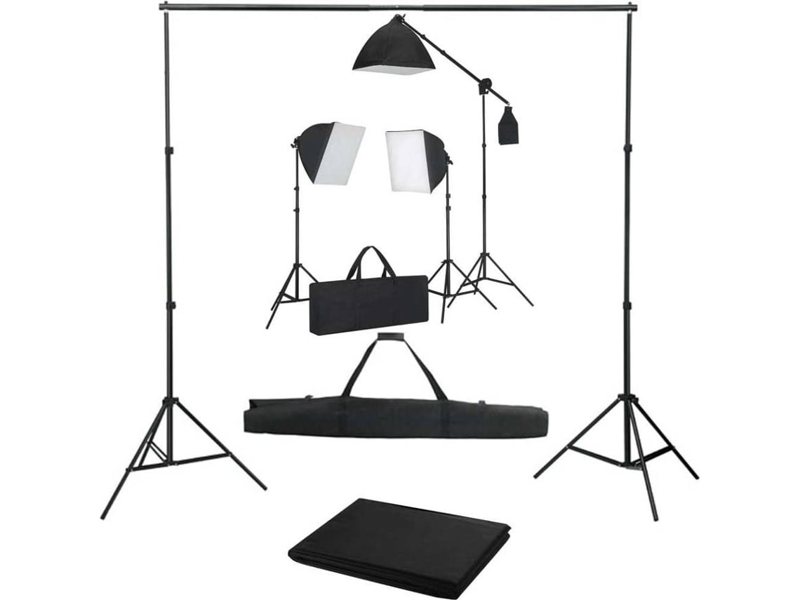 vidaXL Kit de estudio fotográfico con focos softbox y telón de fondo