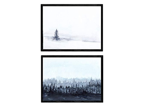 Set De Dos Láminas Paisaje Nordico, Nieve, Hielo. Láminas Estilo Nórdico Para Enmarcar Sin Marco