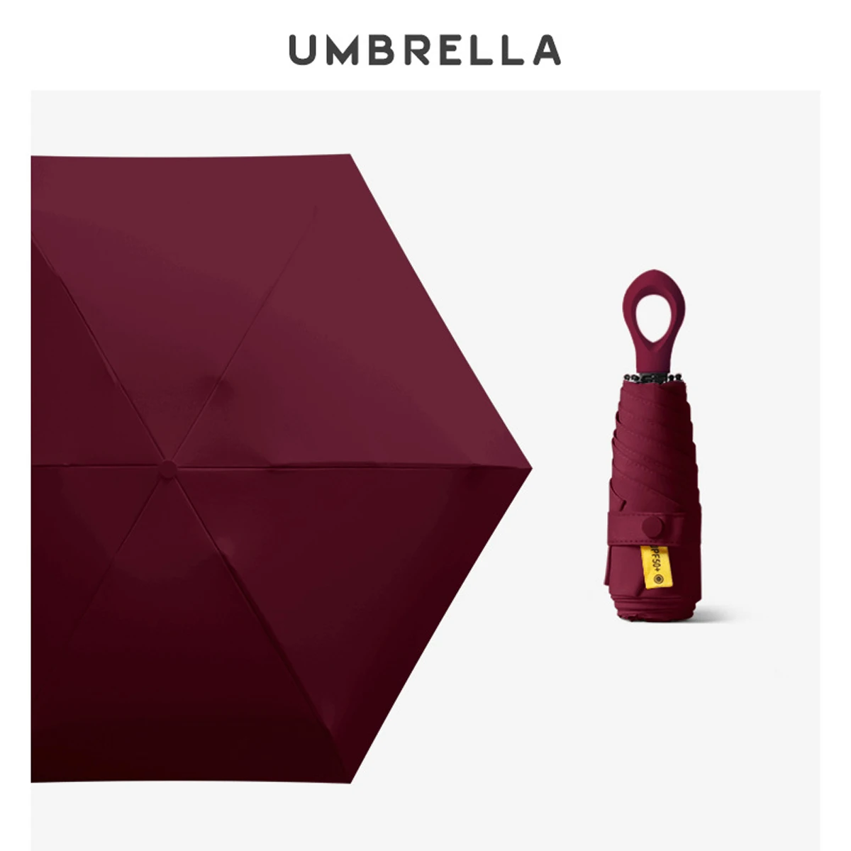 Mini Sombrilla (roja) Con Protección Uv, Sombrilla De Sol Portátil Ultraligera De Cinco Pliegues, Compacta Y Portátil.
