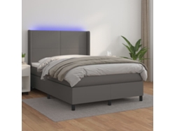 Cama Box Spring Colchón Y Led Cuero Sintético Gris 140x200 Cm