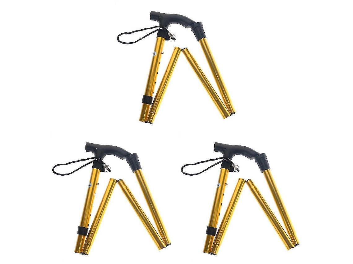 Juego de 3 bastones plegables de aleación de aluminio antideslizantes con altura ajustable, para viajes (dorado)